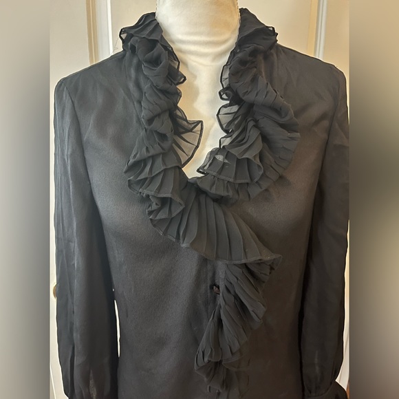 Escada 100% Silk Body Ruffle Blouse Top Size 34/ US 4 - Picture 5 of 14